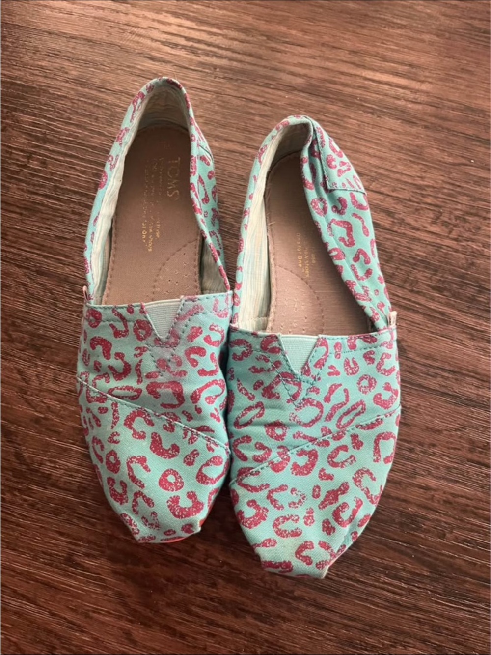 Toms Mint & Pink Leopard Print Canvas Slip-Ons